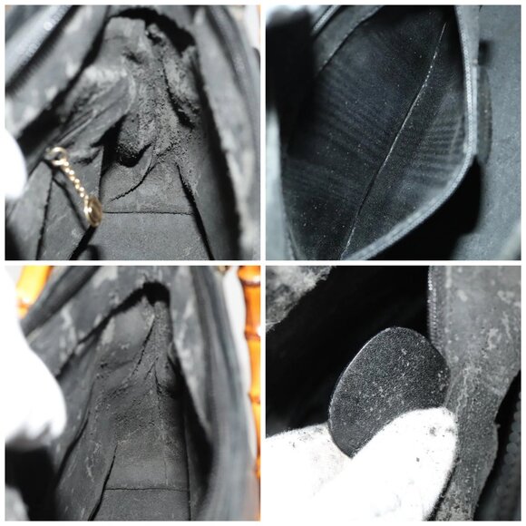 GUCCI Bamboo Hand Bag Leather 2way Black Gold - Picture 15 of 16